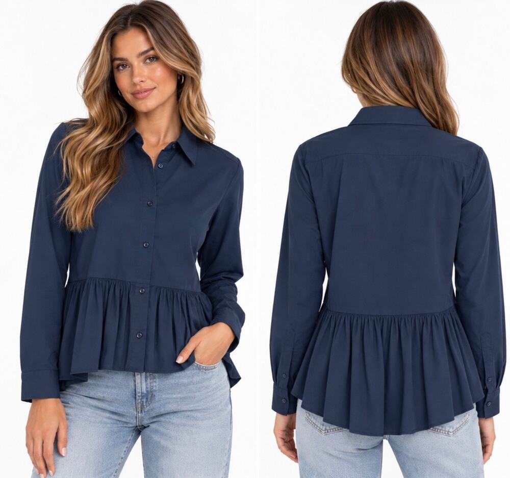 Red Valentino Peplum Button Down Blouse Women's Blue Size 42